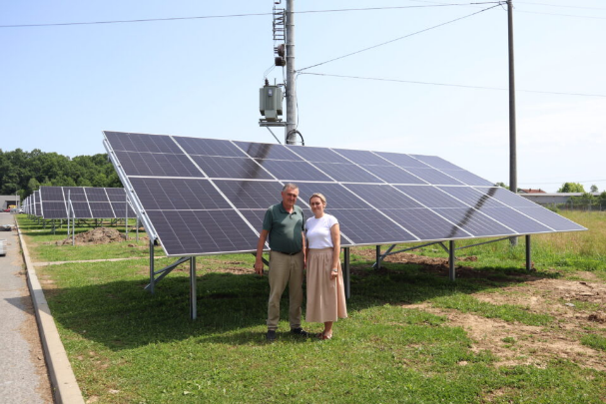 Company founder Slobodan Golub and executive Maja Popović in front of our new 250 kW solar power plant.
